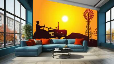 Farmer Driving a Tractor Wall mural