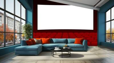 Cinema screen with Empty stage for film. Cinema movie theater with blank screen and red and chairs for presentation. Movie theater empty scene for copy space on the screen Wall mural