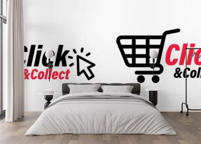 Click and collect icons. Click an collect with computer mouse pointer or mouse. Mouse cursor or Hand pointer. Concept online order or internet shopping. Ecommerce, internet sales and retail Wall mural