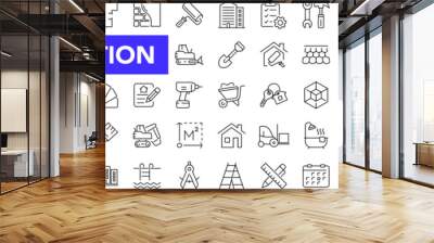 Construction icon set with editable stroke. Building and construction thin line icon collection. Vector illustration Wall mural