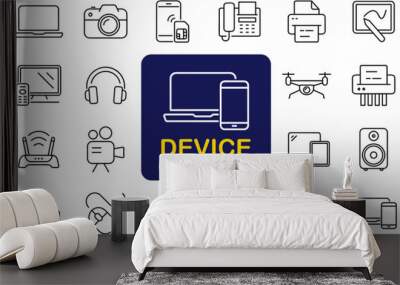 Devices set of web icons in line style. Electronic devices and gadgets icons for web and mobile app. Smart devices, technology, computer monitor, smartphone, tablet, laptop, drone. Vector illustration Wall mural