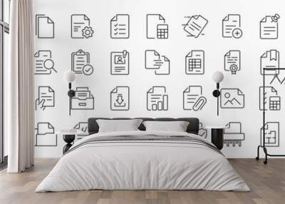 Document set of web icons in line style. Documents linear icon collection. Containing contract papers, folder, certificate, accept, approved, clipboard, invoice, archive and more. Editable stroke Wall mural