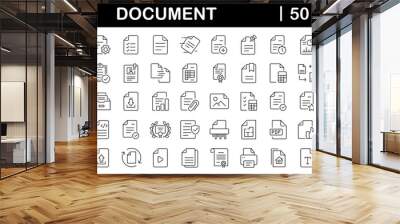 Document set of web icons in line style. Documents linear icon collection. Containing contract papers, folder, certificate, accept, approved, clipboard, invoice, archive and more. Editable stroke Wall mural