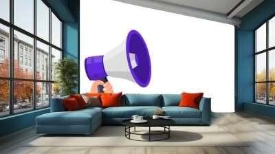 Hand hold megaphone with copy space . Megaphone. Loudspeaker, speaker, bullhorn alert. Advertising and business promotion symbol, social media marketing concept. Advertising through speakers Wall mural