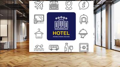 Hotel set of web icons in line style. Hotel and vacation icons for web and mobile app. Hotel services, recreational rest, relax, travel. Vector illustration Wall mural