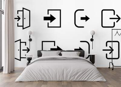 Login and logout icons. Set of sign out, Sign in vector icon. Open and close door symbol. Black exit and enter arrow, vector icon in trendy flat style Wall mural