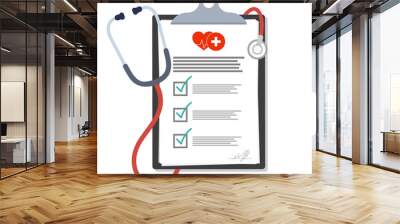 Medical Clipboard. Blank paper in clipboard with stethoscope, medical concept. Medical document. Healthcare concept. Wall mural