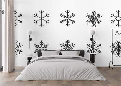 Set of black Snowflakes icons. Vector winter icons. Wall mural