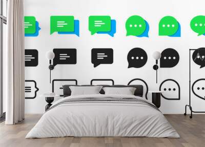 Set of Chat Message Bubbles Vector Icon. Communication icons. Talk bubble, dialog. Web icon set. Online communication. Conversation, SMS, Notification, Group Chat. Chatting icons in different styles Wall mural