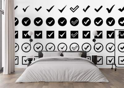 Set of check mark. Done icon symbol. Check mark icon. Checkbox icons and check marks. Profile verification icons. Vector checklist marks icon set for websites, mobile apps and other developers Wall mural