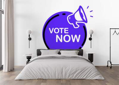 Vote now! Megaphone with text, vote now. Loudspeaker with speech bubble. Banner for business, marketing and advertising. Social Media banner. Vector illustration Wall mural