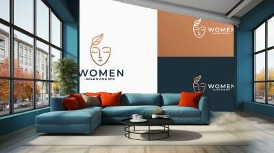 natural women and leaf logo design linear style Wall mural