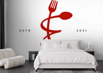 Initial E Fork and Spoon Wall mural