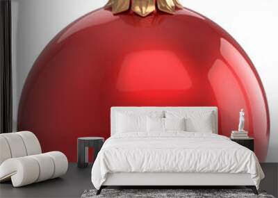 Christmas ball New Year's Eve bauble red wintertime decoration sphere hanging adornment classic. Traditional winter holidays home ornament Merry Xmas event symbol shiny blank. 3d render isolated Wall mural