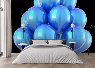 party balloons blue happy birthday decoration cyan glossy. holiday anniversary celebration new year' Wall mural