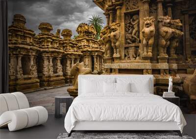 beautiful pallava architecture and exclusive sculptures at the kanchipuram kailasanathar temple, old Wall mural