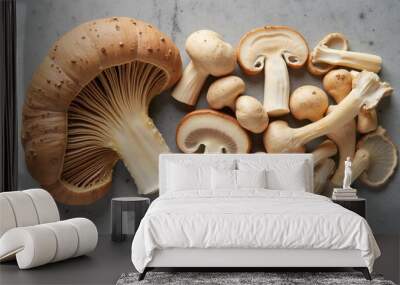 mushrooms on a wooden table Wall mural