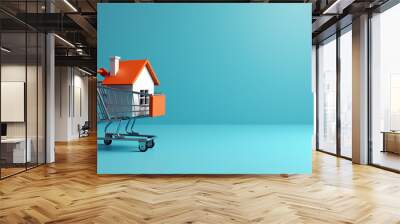 shopping cart with ribbon on the background Wall mural