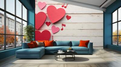 two hearts on wooden background Wall mural