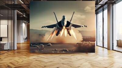 WAR SERIES, Evasive Fighter Jet Extreme Low Fling Shooting Flares, created with Generative AI technology Wall mural