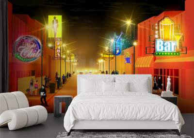 City nightlife of busy street Wall mural