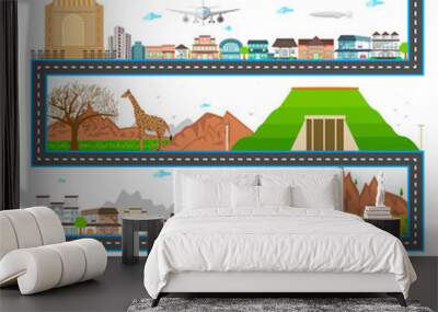 Cityscape with famous monument and building of Africa Wall mural