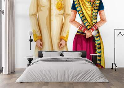 Madhya Pradeshi wedding couple in traditional costume of Madhya Pradesh, India Wall mural