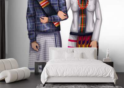 Mizo wedding couple in traditional costume of Mizoram, India Wall mural