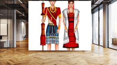 Naga wedding couple in traditional costume of Nagaland, India Wall mural