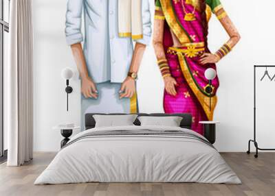 Tamil wedding couple in traditional costume of Tamil Nadu, India Wall mural