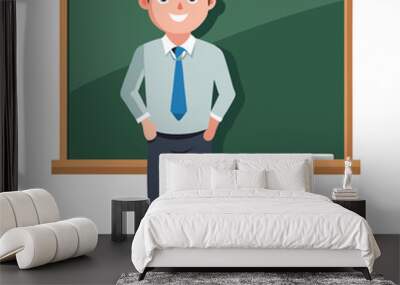 Educator in front of a white chalkboard vector illustration Wall mural