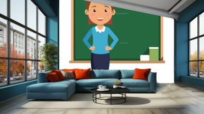 Educator in front of a white chalkboard vector illustration Wall mural