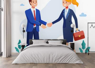 Shaking hands, businesspeople white background in a vector illustration Wall mural