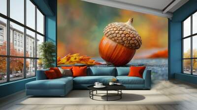 Close-up photo of acorn with soft autumn colors Wall mural