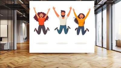 set of jumping successful happy people in office wear. Modern  illustration flat design on white background for web banner, marketing material, business presentation, online advertising, Generative AI Wall mural