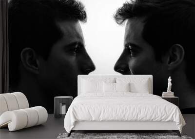 close up portrait two  men twin brother friends silhouette Wall mural