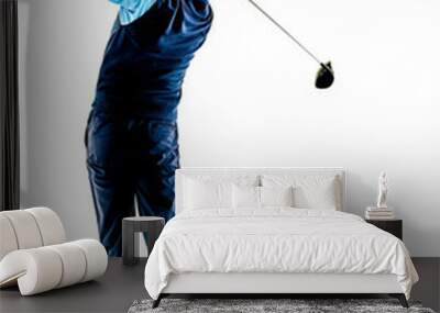 one caucasian man golfer golfing in studio isolated on white background Wall mural