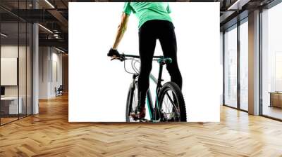 one caucasian man practicing man mountain bike bking isolated on white background with shadows Wall mural