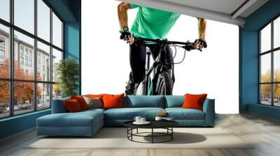 one caucasian man practicing man mountain bike bking isolated on white background with shadows Wall mural