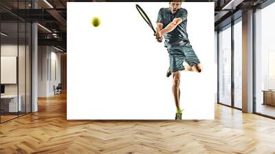 one caucasian mature tennis player man backhand silhouette full length in studio isolated on white background Wall mural