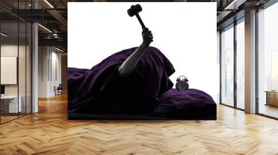 one person bed smashing alarm clock silhouette Wall mural