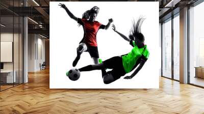 women soccer players isolated silhouette Wall mural