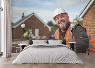 A radiant smile on the face of a construction foreman, about to enjoy his well-deserved retirement. Wall mural