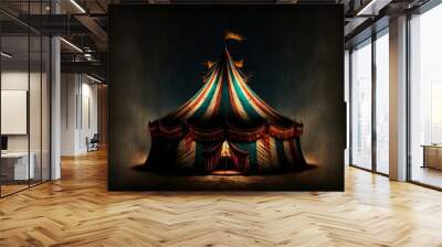 blue red white circus tent in the dark with lights Wall mural