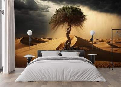 Desert landscape with sand, animal and tree Wall mural