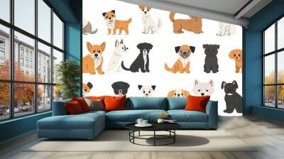 lots of cute puppies, different, for stickers. Generated by AI Wall mural