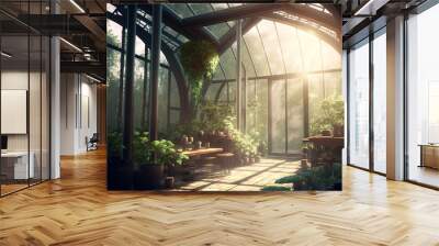 nice greenhouse with lots of green plants and natural lights Wall mural