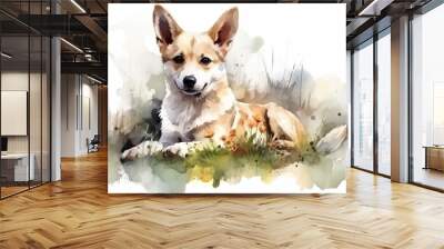 watercolor picture of a cute dog Wall mural