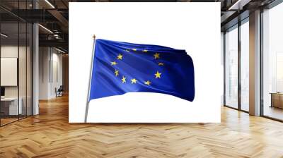 European union flag on transparent background, ue, eu, europe, blue, yellow stars, flagpole, republic, no background, realistic flag waving in the wind, png transparent, alpha Wall mural