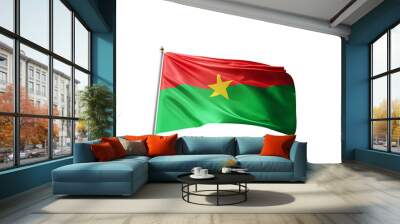 flag of burkina faso on a transparent background, waving in the wind, symbol of the burkina faso, african country, green and red with yellow star, tall flagpole, transparent png Wall mural